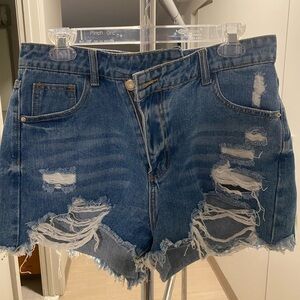 SHEIN Dark Blue Distressed Denim Jean Shorts